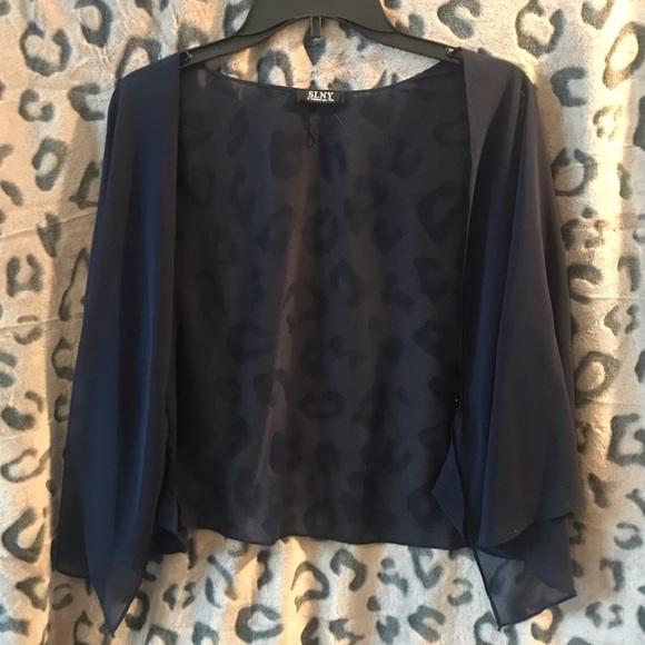 Sheer Chiffon Navy Blue Jacket/Shawl perfect for evening wear!- size L/XL - Picture 2 of 6
